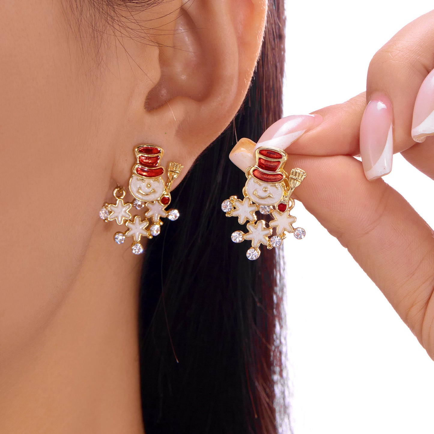 Christmas-Themed Women's Alloy Earrings with Snowflake and Santa Motifs, Rhinestone-Set, Cartoon Character Design, Tassel and Bell Accents