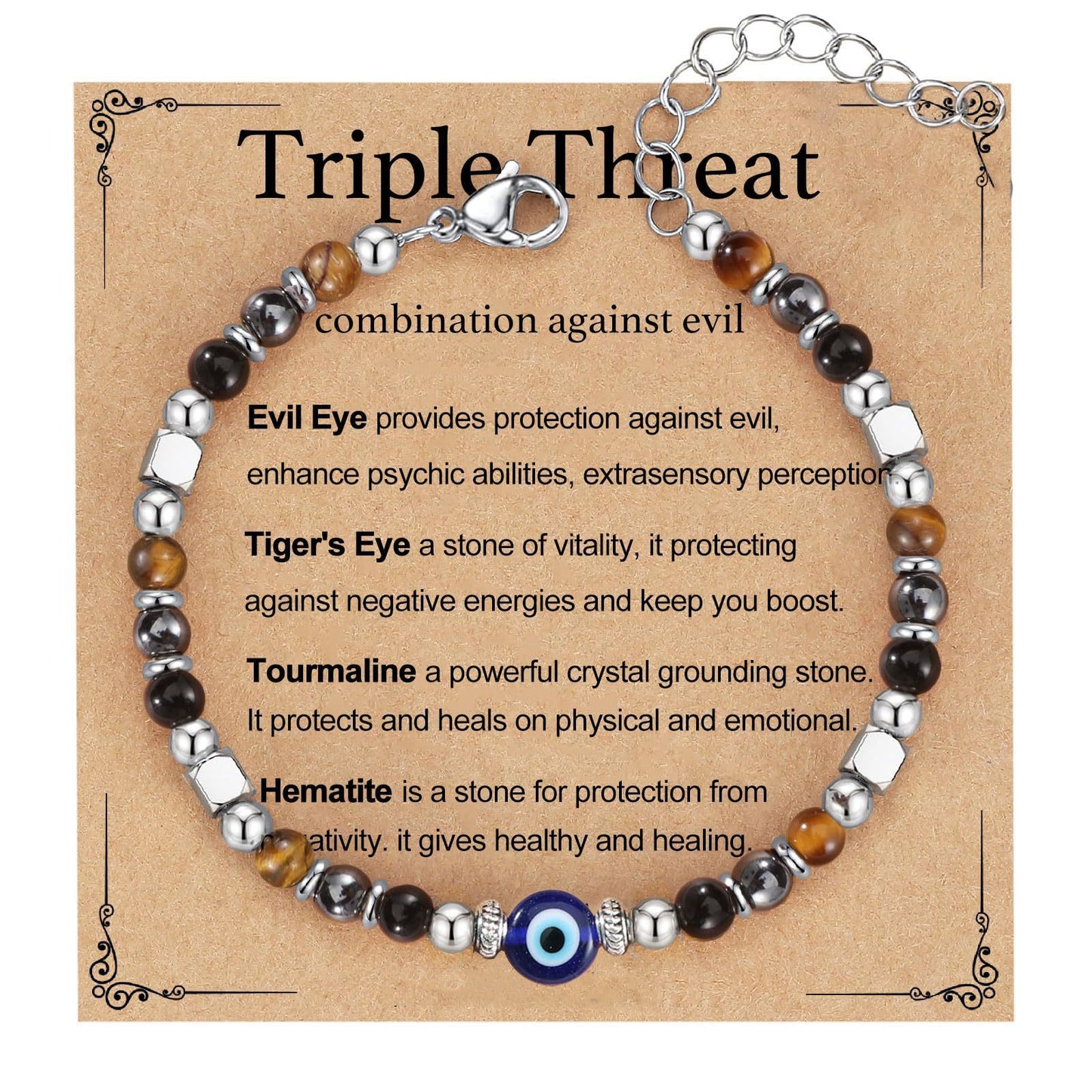 Fashion Natural Stone Evil Eye Heart Geometric Stainless Steel Bracelet Unisex Gift
