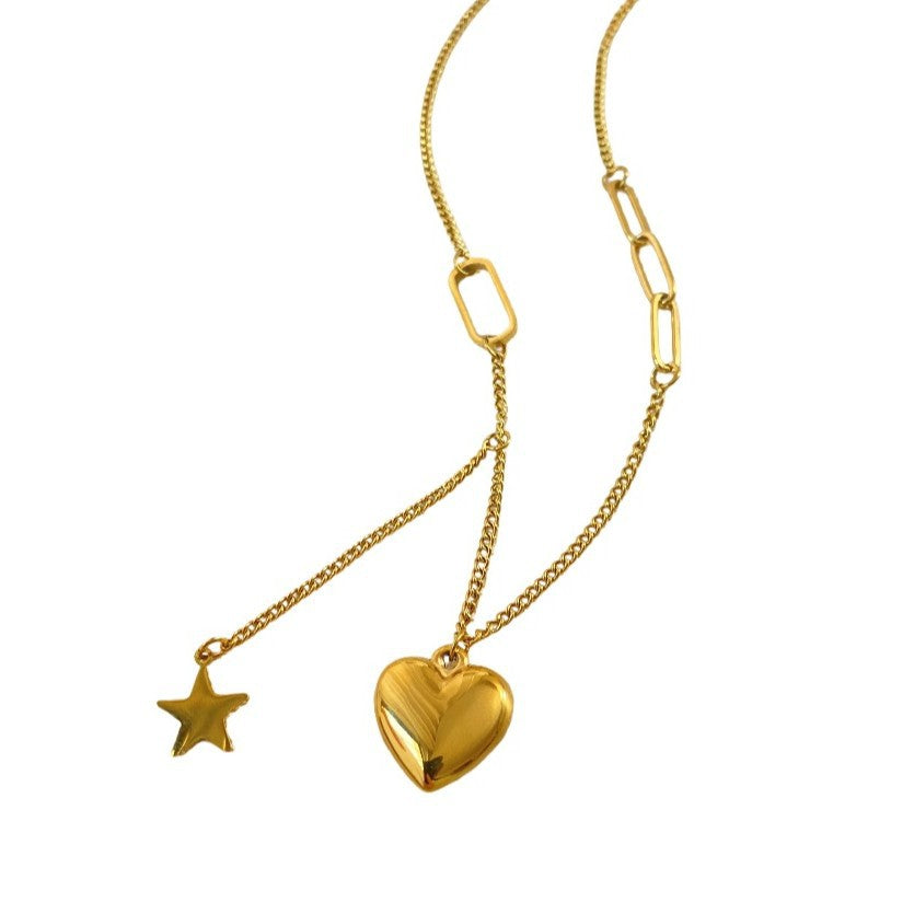 Heart Star Tassel Titanium Steel Necklace Plated Unisex