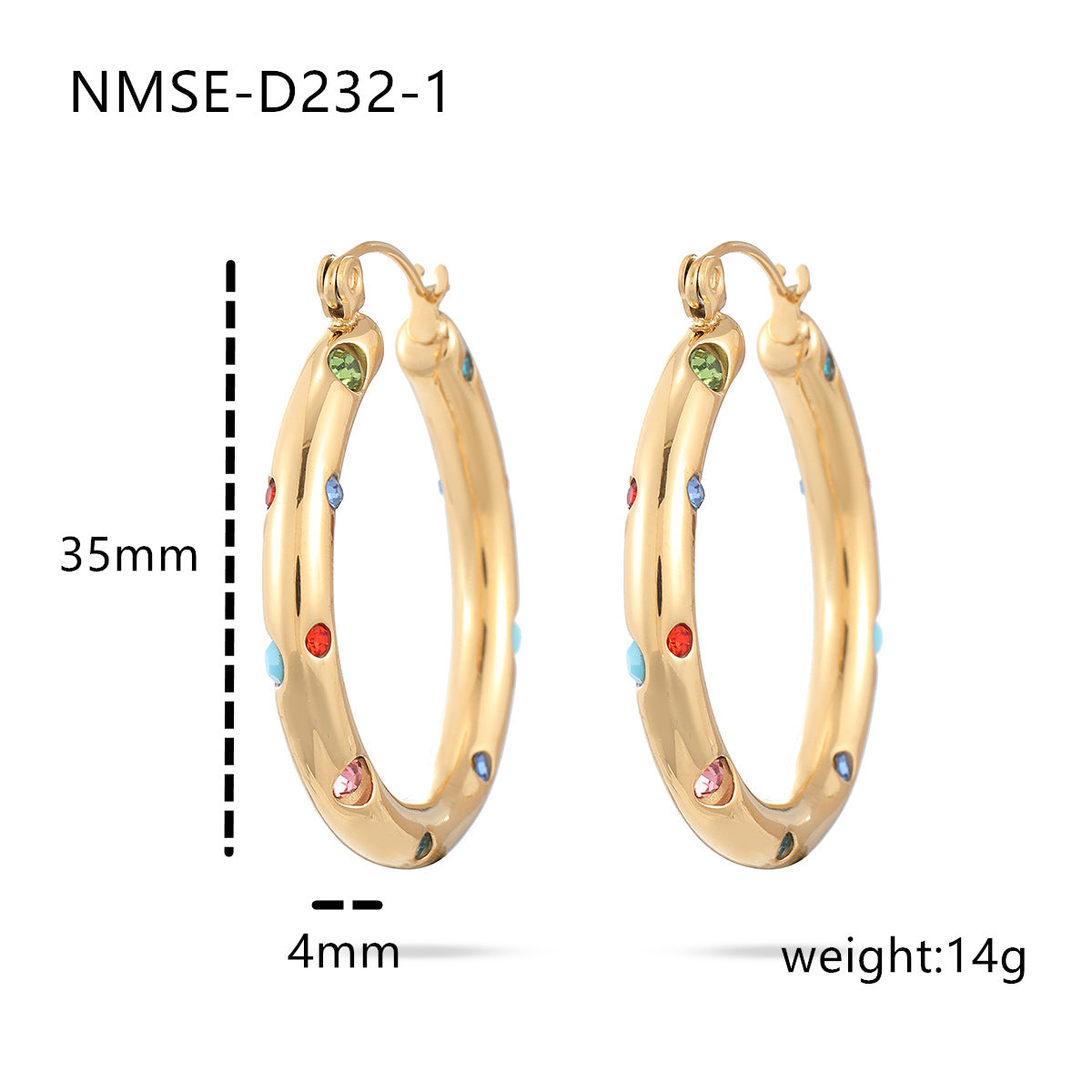 Pendientes geométricos de acero inoxidable de moda con baño de oro de 18 quilates y detalles de pedrería para mujer