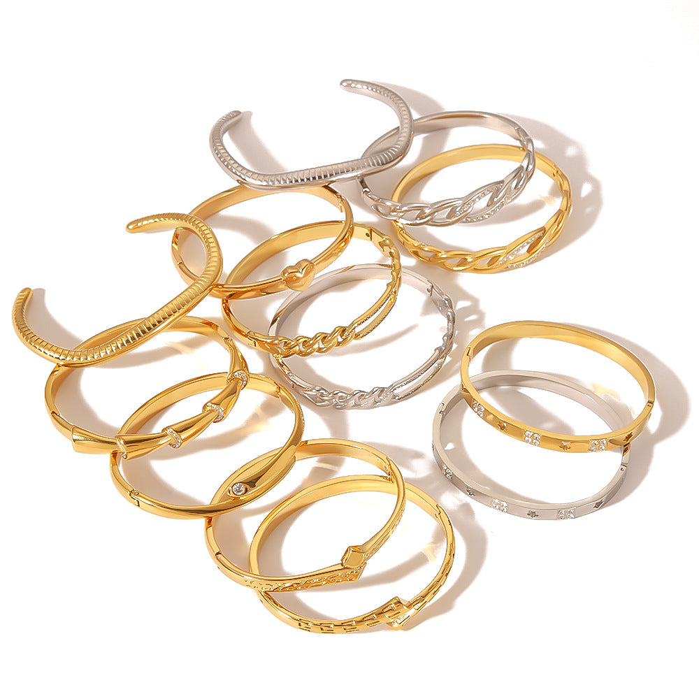 Ins Style Asymmetrical Heart Geometric Stainless Steel Bracelet with 18K Gold Plating for Women
