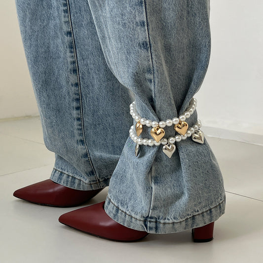 Tobillera minimalista con forma de corazón y cuentas de perlas de imitación para mujer