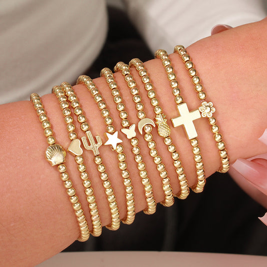Pulsera Elástica Minimalista Geométrica de Luna Cruz Cactus Concha Corazón para Mujer