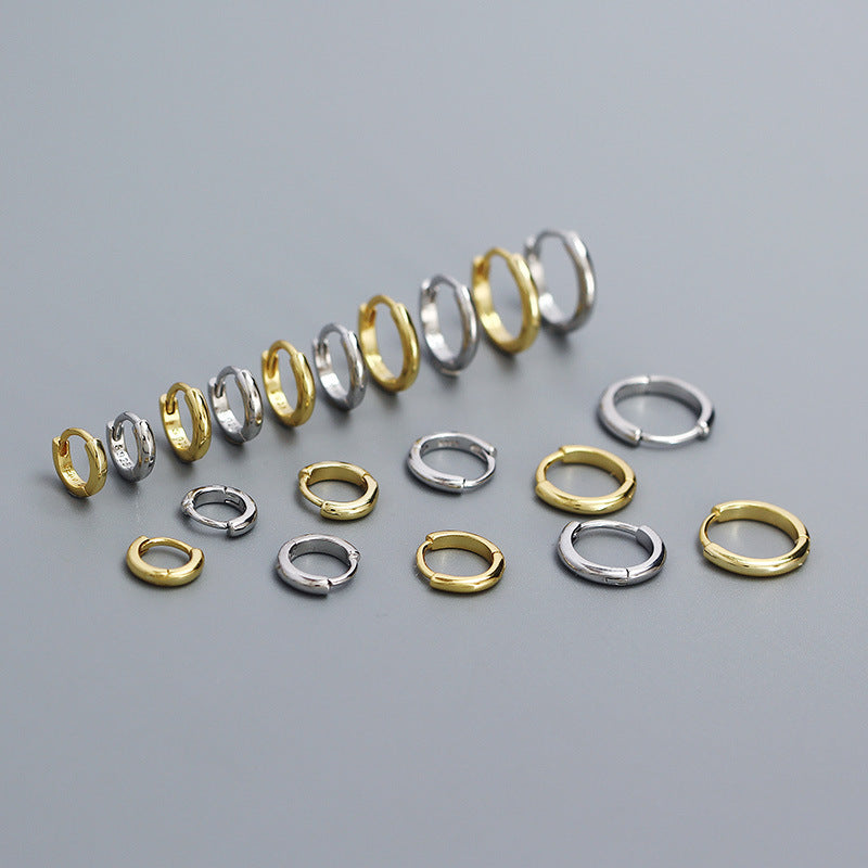 Pendientes de aro redondos geométricos pulidos de plata de ley 925 minimalistas unisex