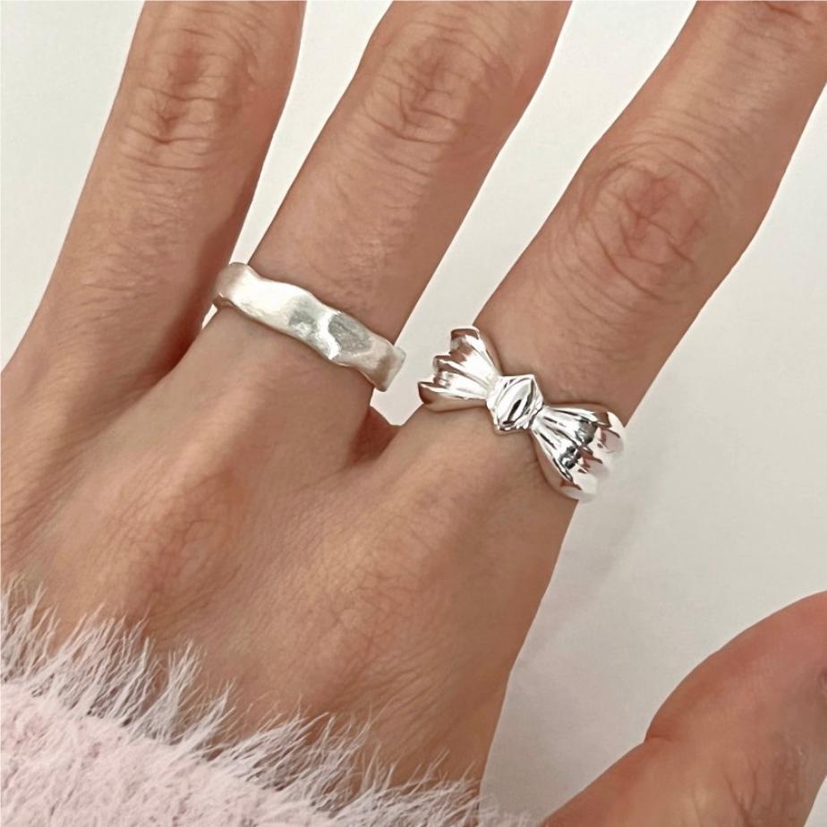 Sweet 925 Sterling Silver Heart Striped Geometric Ring for Women