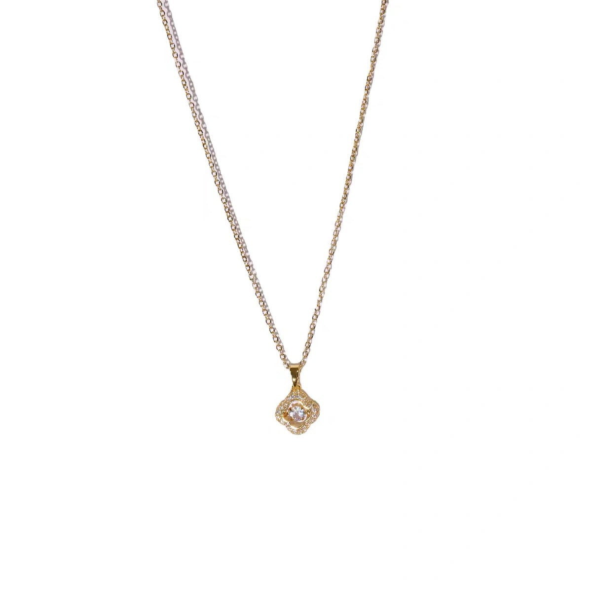 Collana con ciondolo originale a quadrifoglio per donna e uomo in acciaio al titanio placcato oro su catena a O