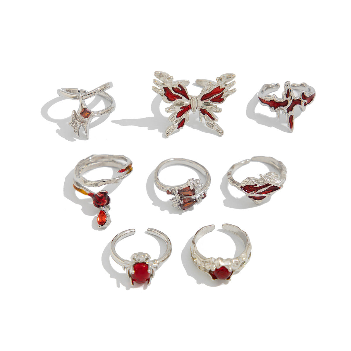 Anillo de Mariposa Líquida de Lava Arrugada Irregular para Mujer Banda de Aleación con Acabado Esmaltado