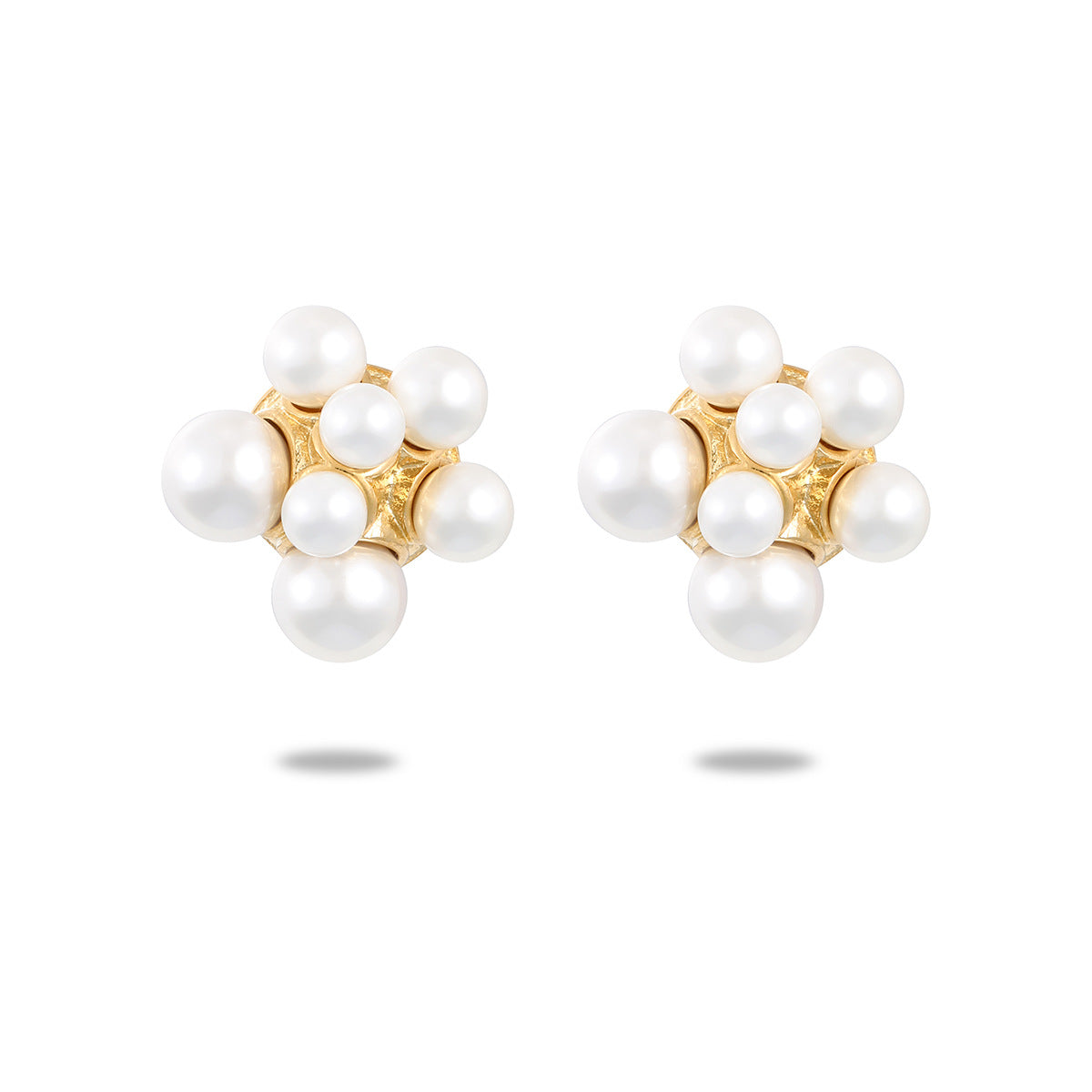 Orecchini da donna vintage in stile francese placcati oro 18K con perle, a forma floreale e geometrica in acciaio al titanio