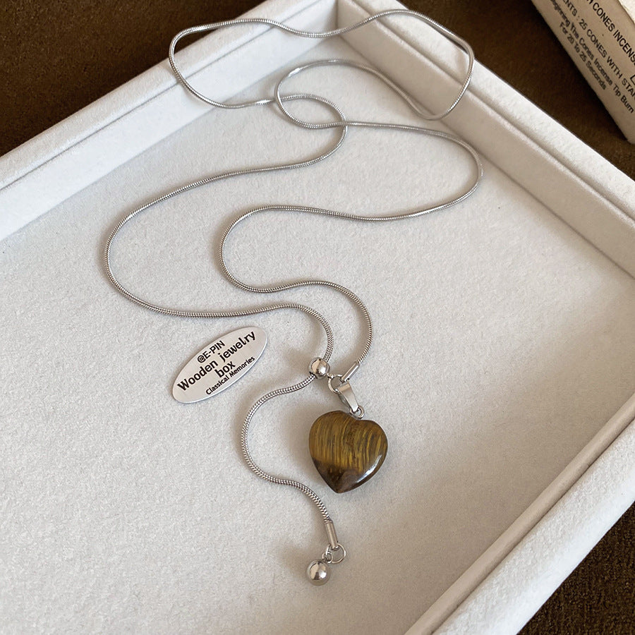 Collana con Pendente Lussuosa Occhio di Tigre Geometrica in Acciaio Inossidabile Placcato da Donna, per Abbigliamento Casual da Ufficio, Catena per Maglione