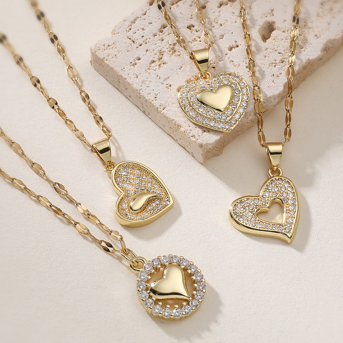 Minimalist Geometric Heart Brass Pendant Necklace for Women