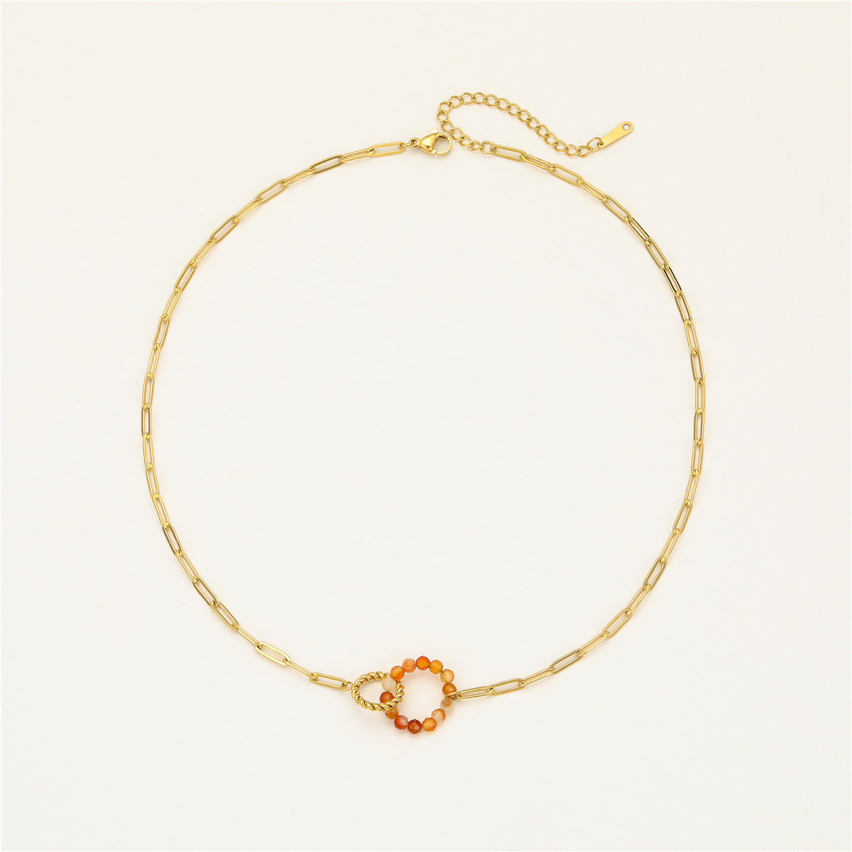 Collar con colgante de aro redondo de acero inoxidable estilo OL a la moda, galvanizado para mujer con incrustaciones de piedra natural