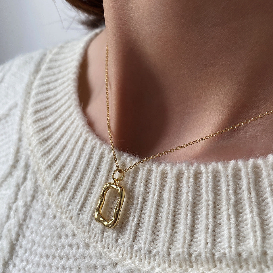 Collar minimalista de plata de ley 925 con textura de rama geométrica para mujer