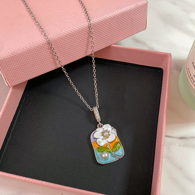 Minimalist Enamel Plated Floral Titanium Steel Necklace