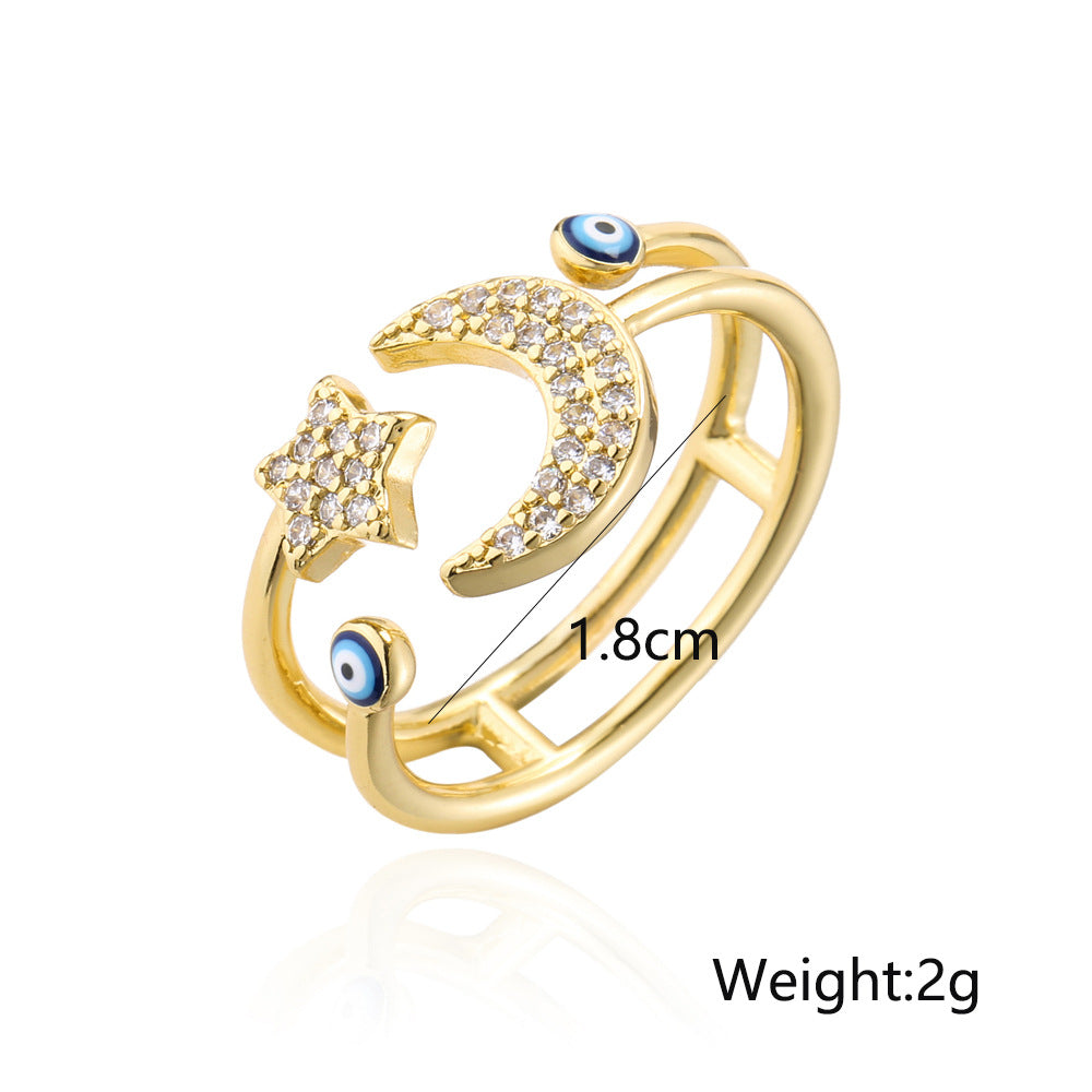 Minimalist Geometric Open Ring with Enamel Evil Eye Design in Copper for Women