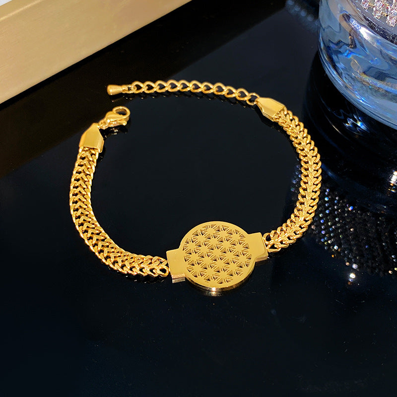 Minimalist Luxury Hollow Floral Woven Titanium Steel Bracelet