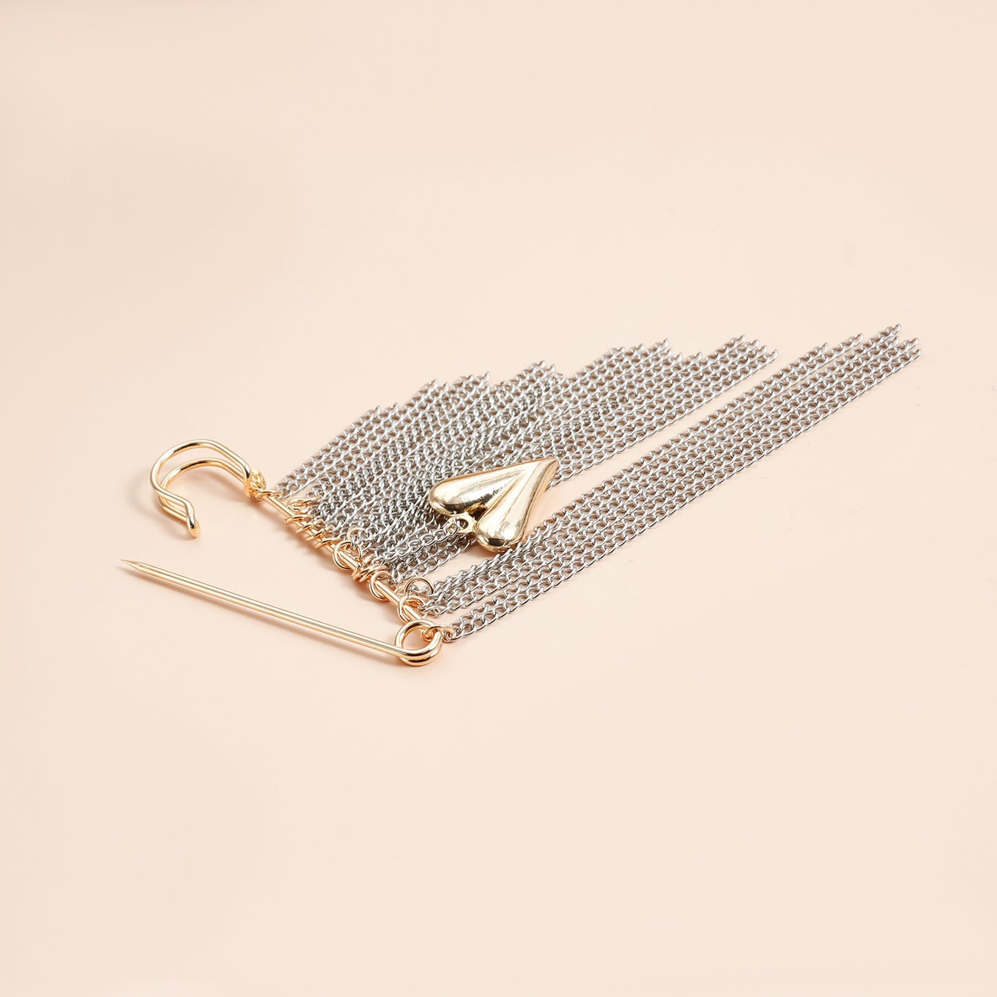 Elegant Geometric Heart Color-Block Alloy Plated Tassel Brooch for Women