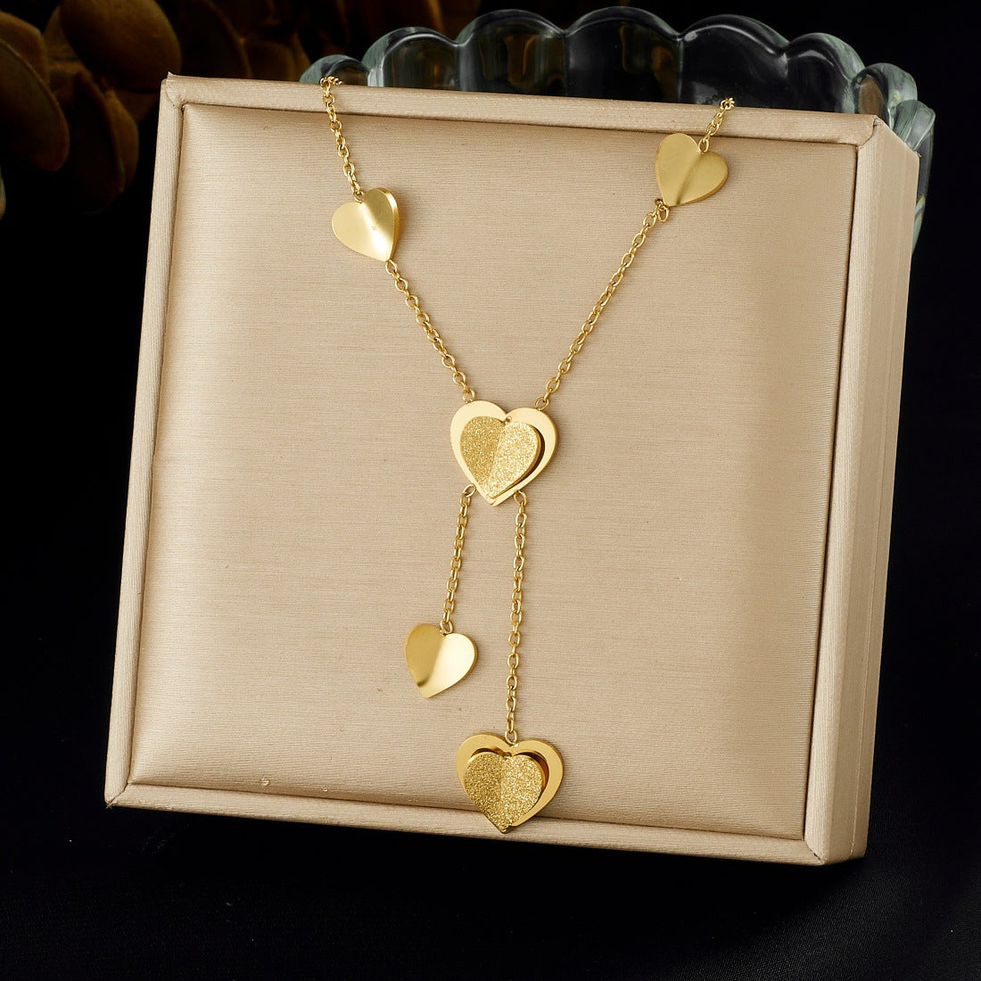 Minimalist Gold Plated Heart Stainless Steel Tassel Pendant Necklace for Women