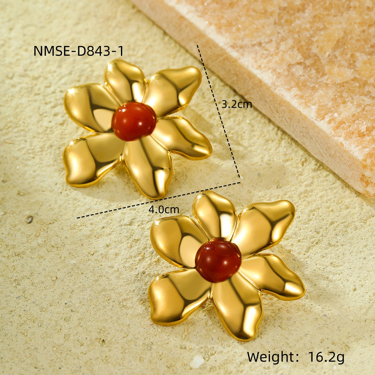 Orecchini da donna in acciaio inossidabile a forma di petalo irregolare, stile vintage, con placcatura in oro 18 carati e pietre colorate naturali
