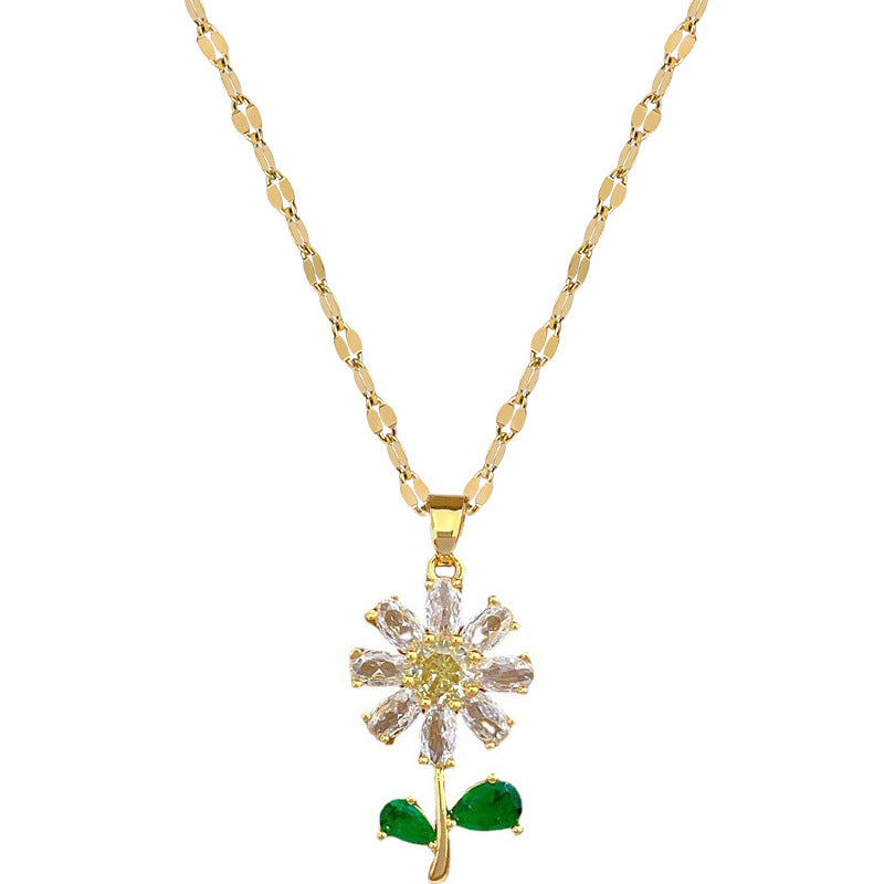 Luxury Titanium Steel Geometric Leaf and Flower Necklace and Earrings Set for Women, Micro-Paved, Plated, Elegant Party Jewelry