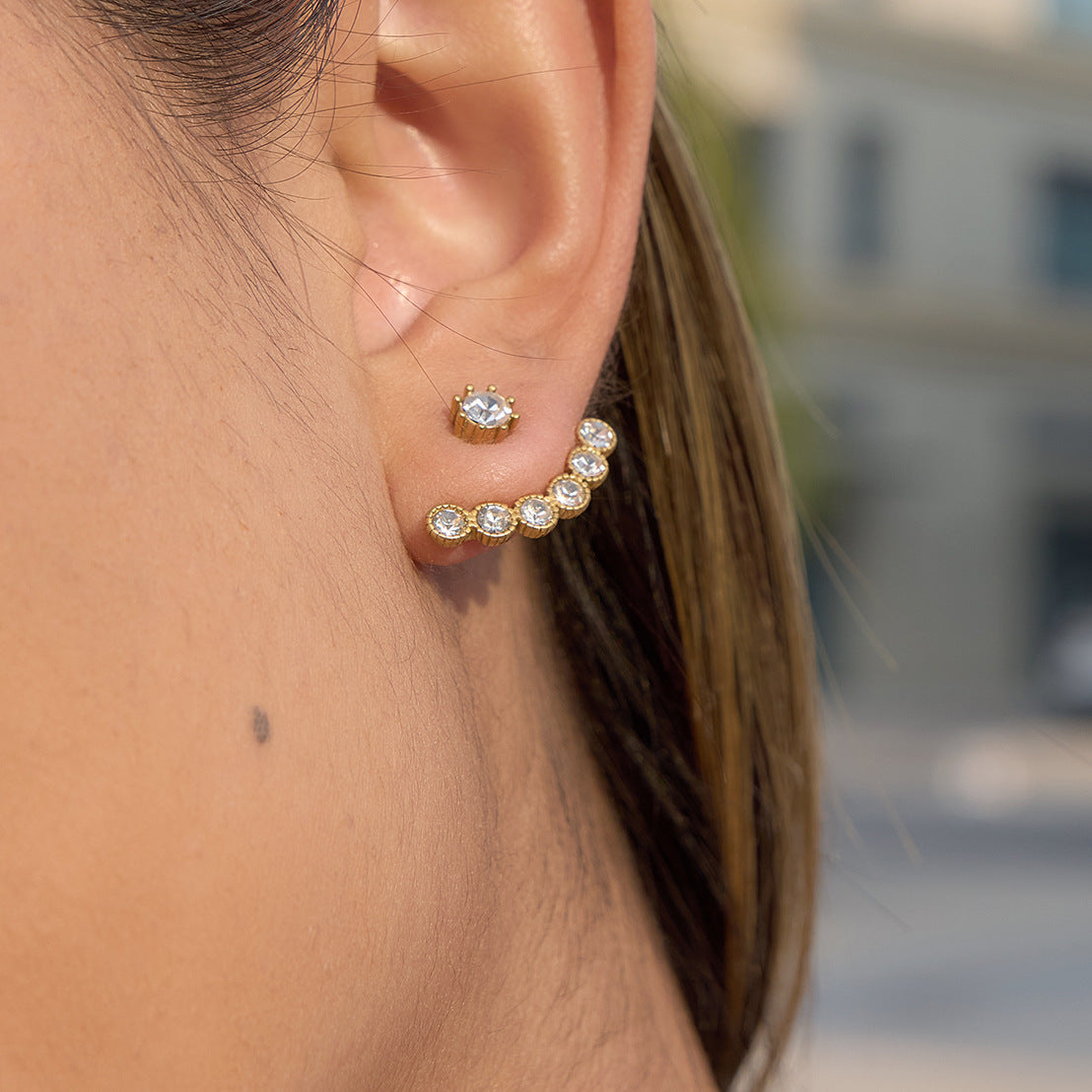 Elegant Geometric Rhinestone PVD Stainless Steel Titanium Stud Earrings for Women