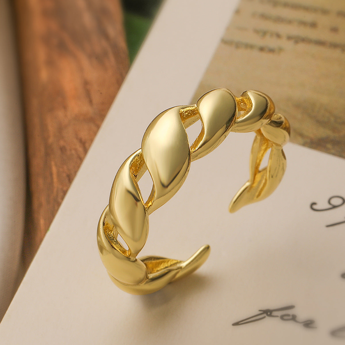 Minimalist 18K Gold Plated Geometric Brass Ring for Women