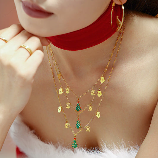 Collana con Ciondolo a Ruota Panoramica Geometrica di Lusso in Acciaio Inossidabile con Finitura Smaltata Verde e Dettagli in Zircone su Catena Standard da Donna