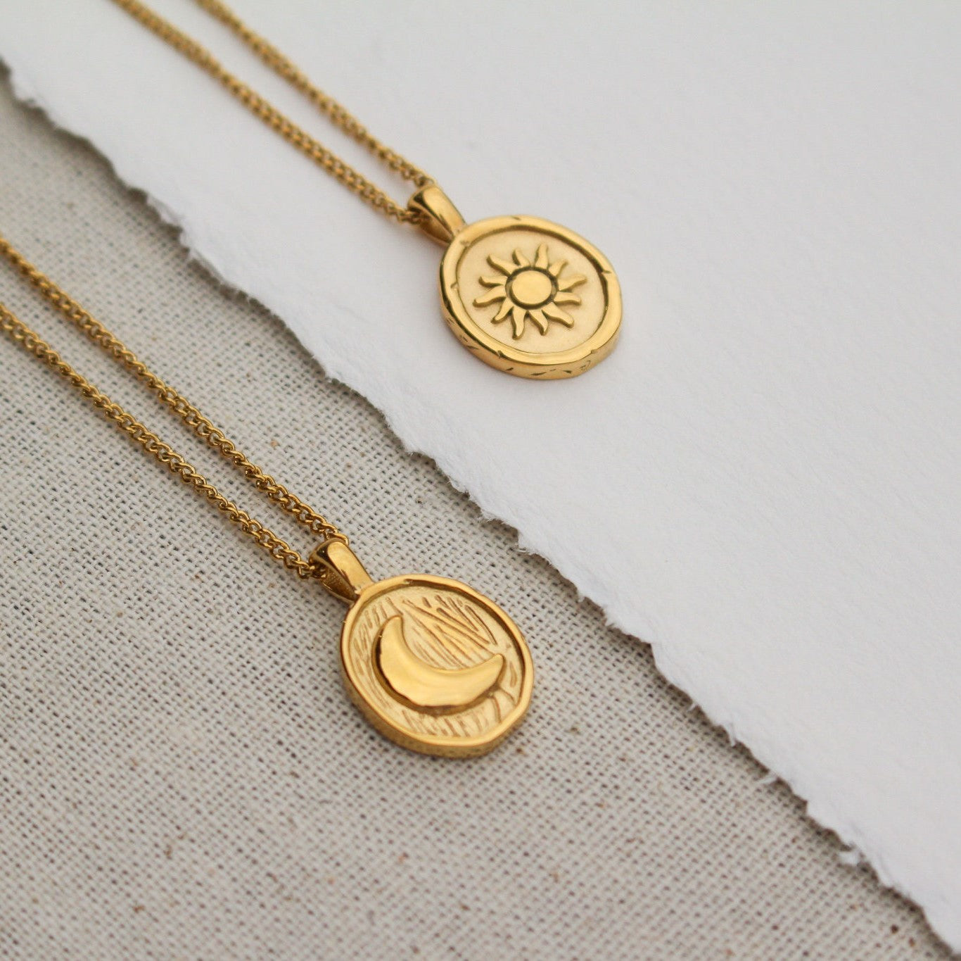 Geometric Sun and Moon Coin Pendant Necklace in Titanium Steel with 18K Gold Plating for Unisex Wear