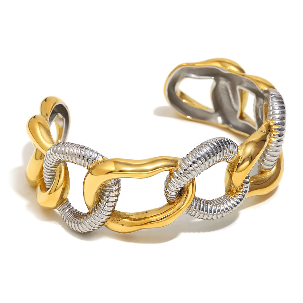 Minimalist Fashion Bracelet for Women Stainless Steel with 18K Gold Plating Large Chain Geometric Design