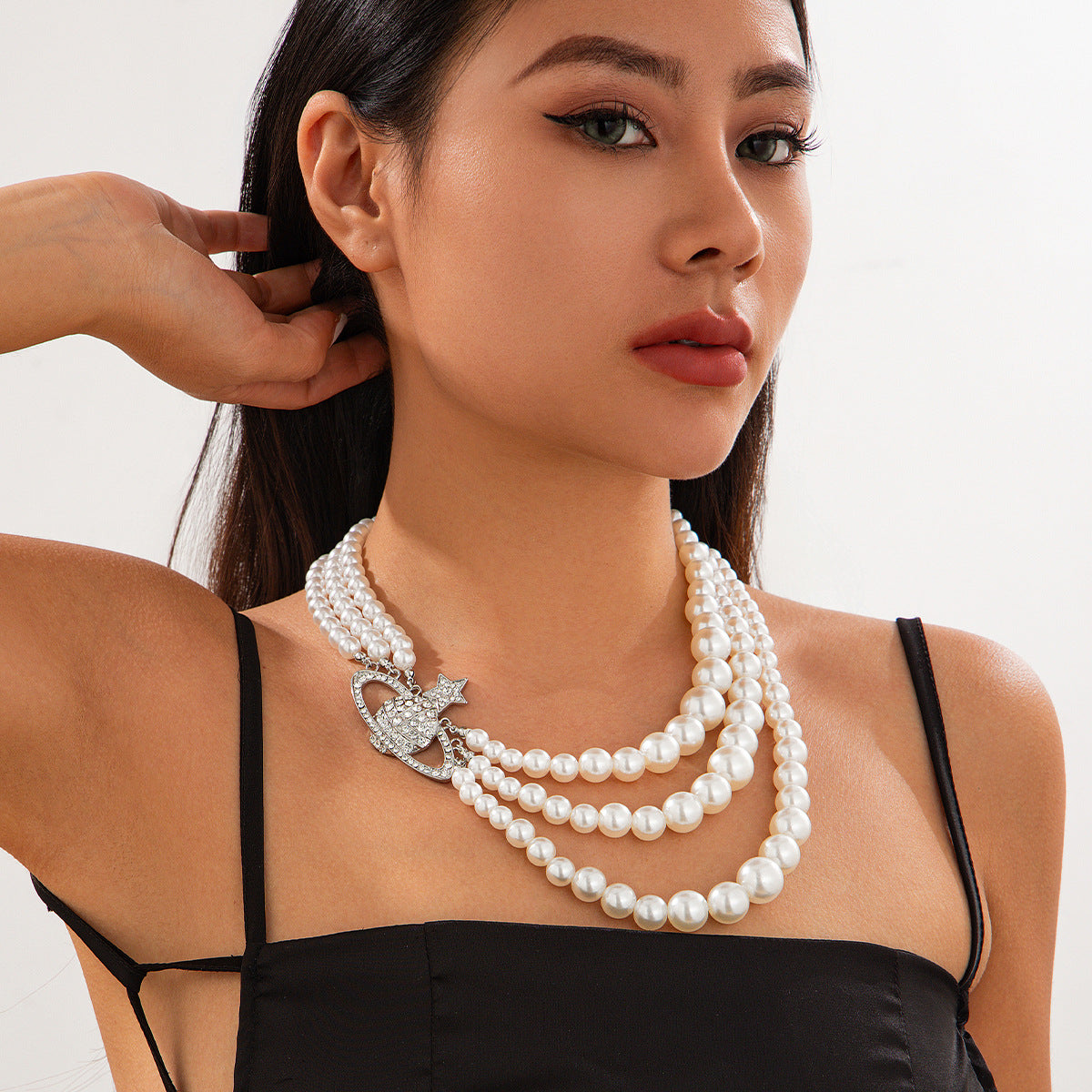 Luxury Elegant Geometric Alloy Faux Pearl Multi-layer Plated Necklace for Women