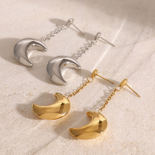 Elegant Moon-Shaped Geometric Stainless Steel Earrings with Plated Titanium Steel Finish for Women