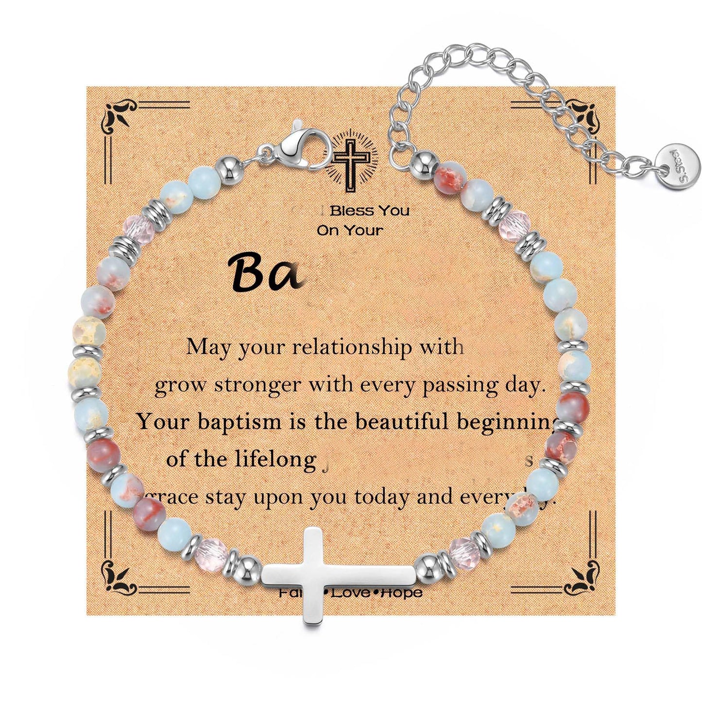 Minimalist Geometric Cross Stainless Steel Charm Bar Bracelet with Card