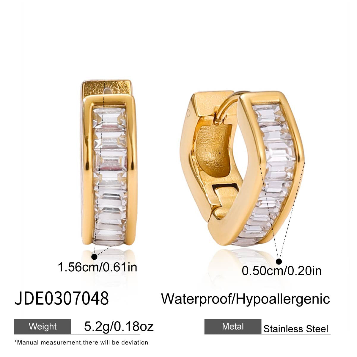 Orecchini geometrici in acciaio inossidabile con intarsio di strass da donna, orecchini a cerchio placcati di lusso, polsini alla moda resistenti allo sbiadimento