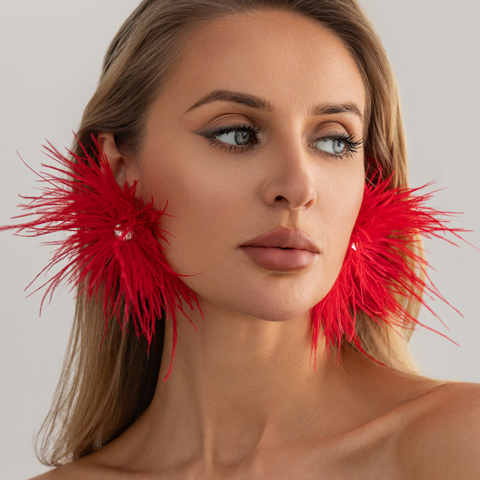 Sweet Geometric Feather Rhinestone Inlay Earrings for Women