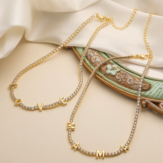 Minimalist Geometric LOVE and MOM Pendant Necklace in Copper with 18K Gold Plating and Zircon Accents