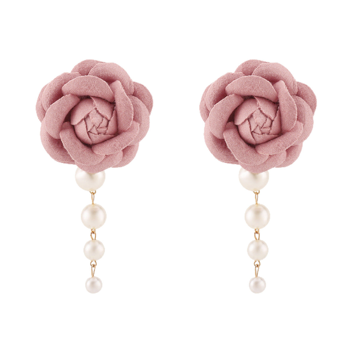 Dulces pendientes de gota con perlas y flores de tela de moda minimalista de verano para mujer