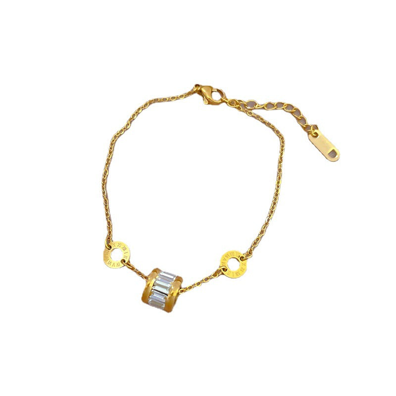 Vintage-Inspired Titanium Steel Letter Pendant Bracelet for Women with Gold Plating and Wavy Texture Design