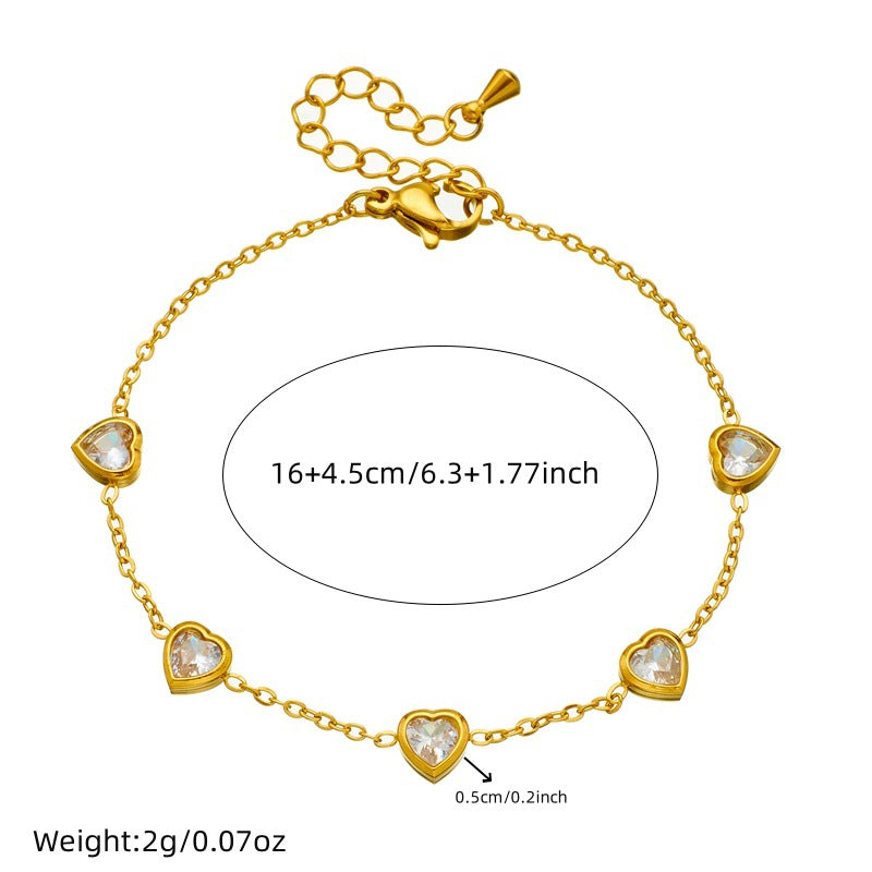 Transparent Heart Charm Stainless Steel Plated Bracelet Earrings Necklace Set for Women Fashion Office Commute Jewelry