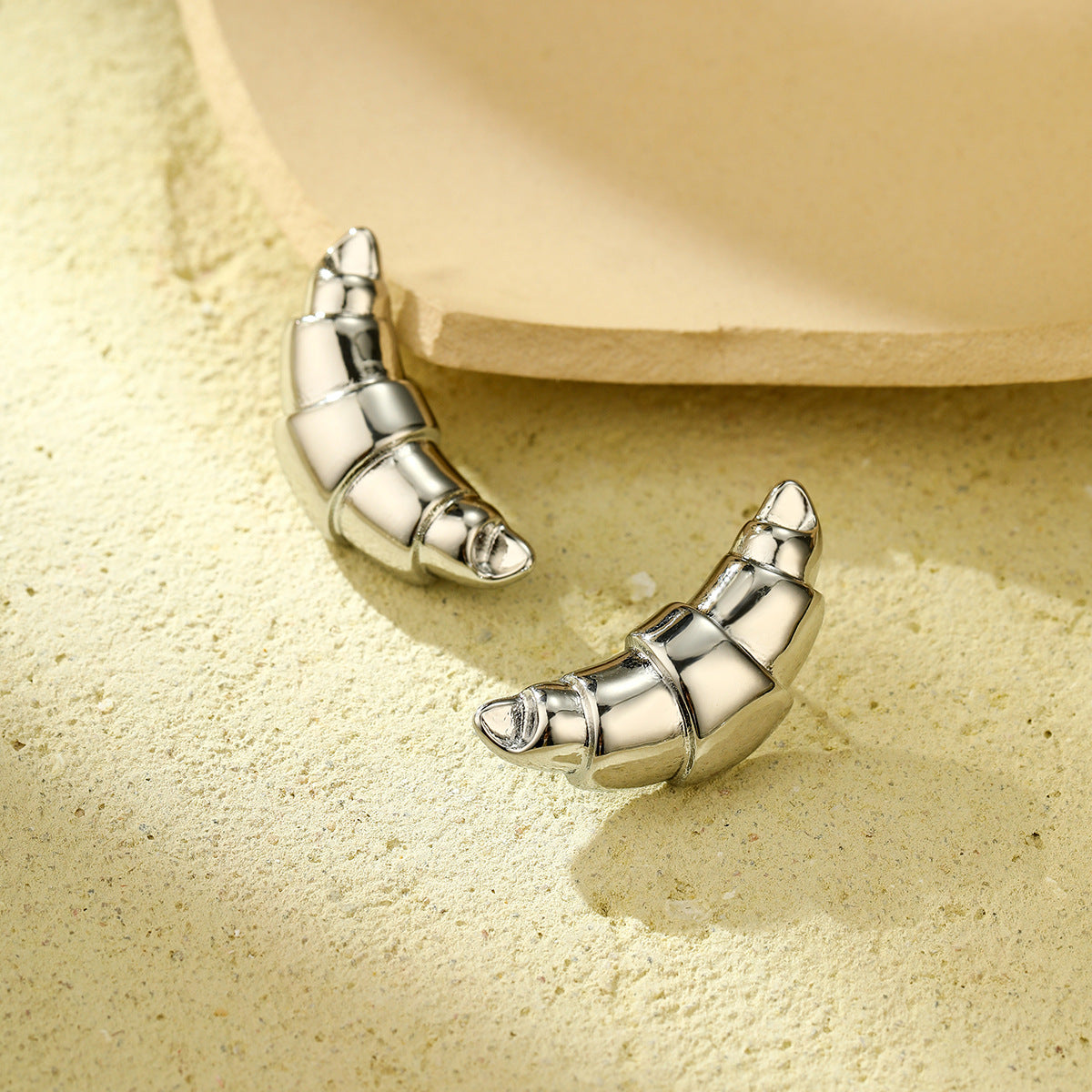 Fashionable Irregular Horn-Shaped Titanium Steel Earrings for Women with Plating Finish, Trendy and Hypoallergenic