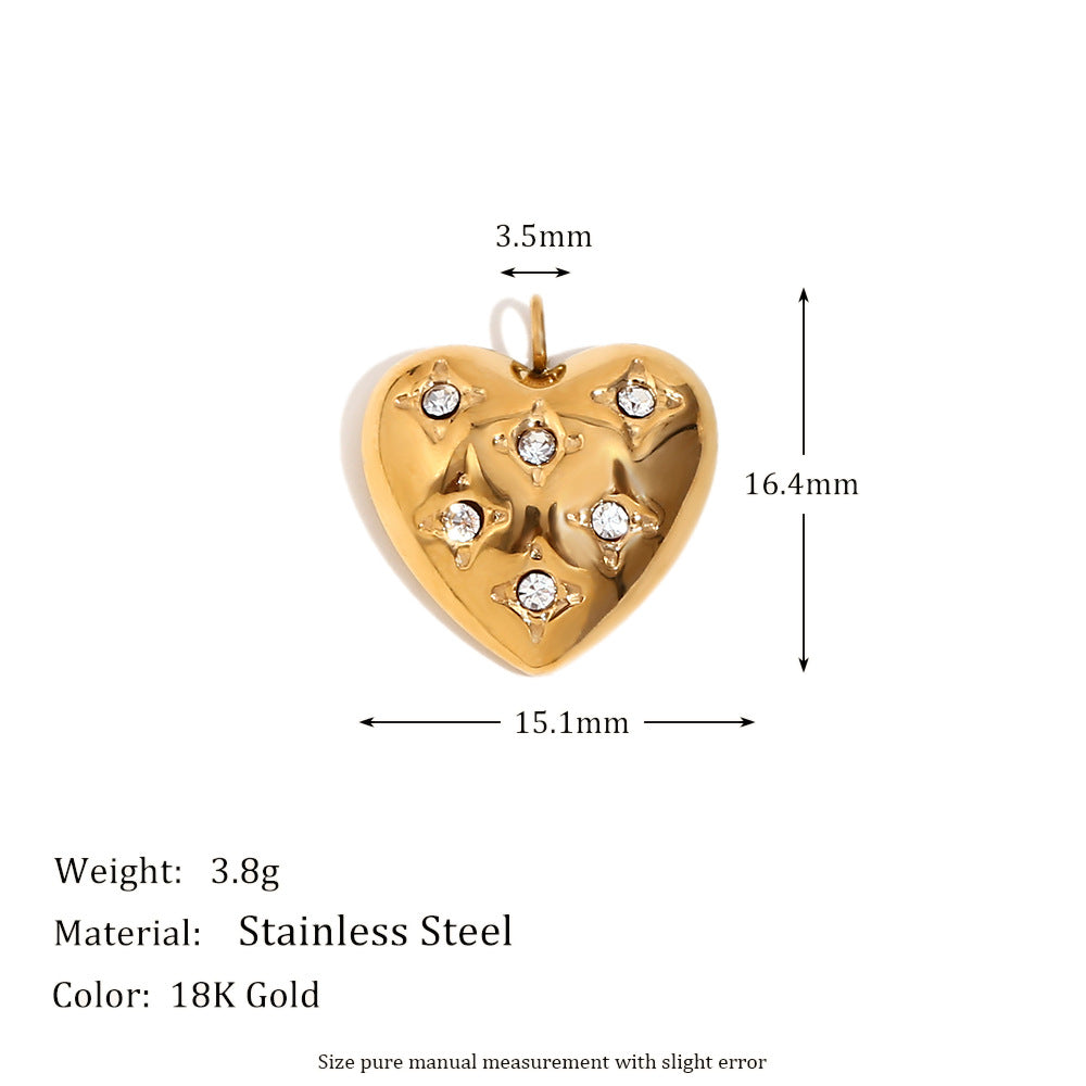 Vintage Geometric Four-Pointed Star Heart Pendant in Stainless Steel with 18K Gold Plating, Meteorite and Floral Bee Charms