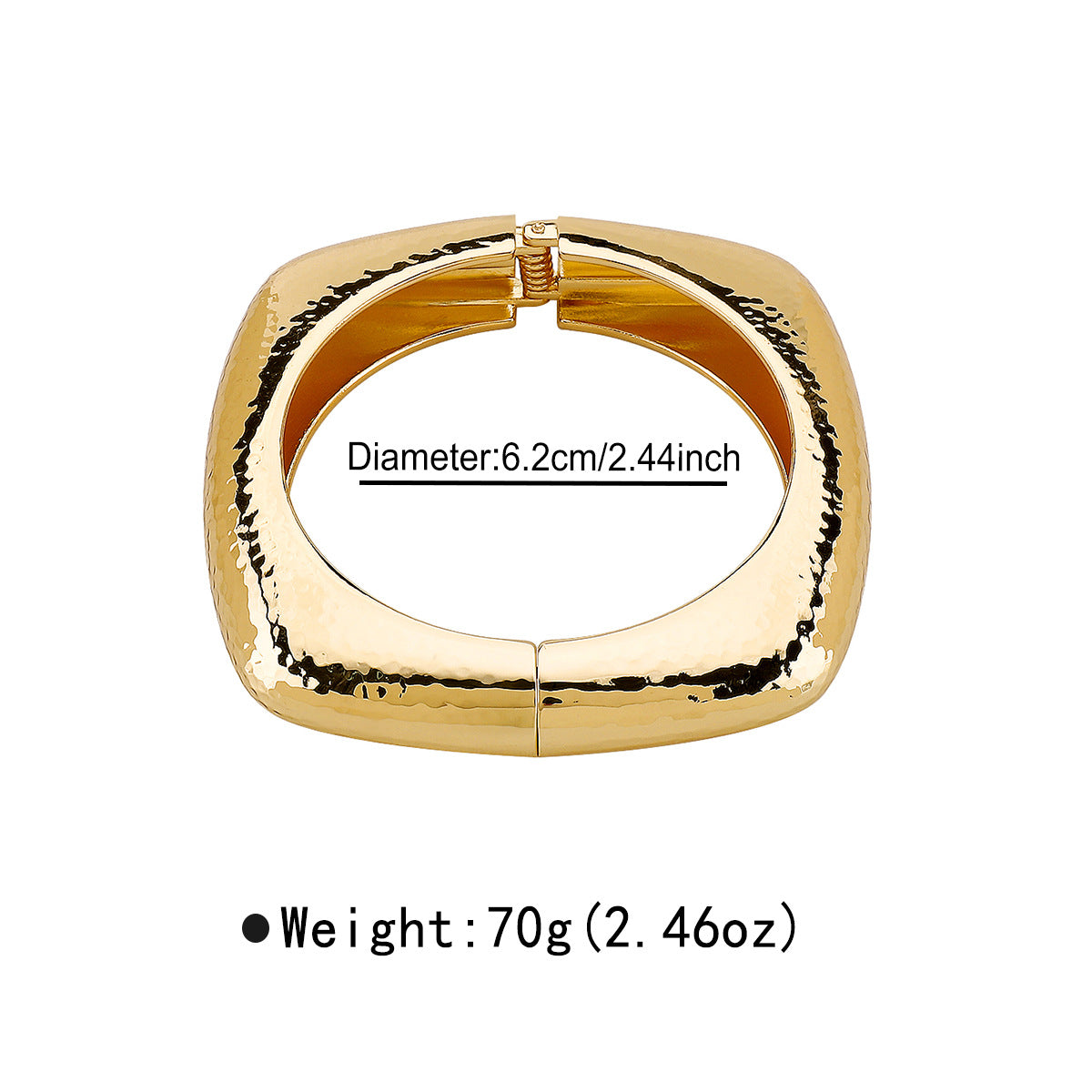 Pulsera de Muelle Cuadrada Sólida con Textura Martillada Retro Minimalista para Mujer Hecha de Aleación con Acabado Chapado