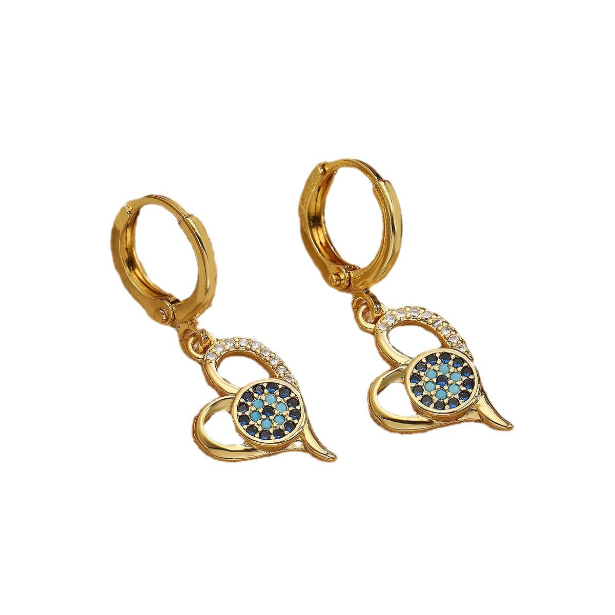 Set di collana e orecchini a cuore con ciondolo a occhio turco, in rame placcato oro 18 carati e zirconi cubici, da donna