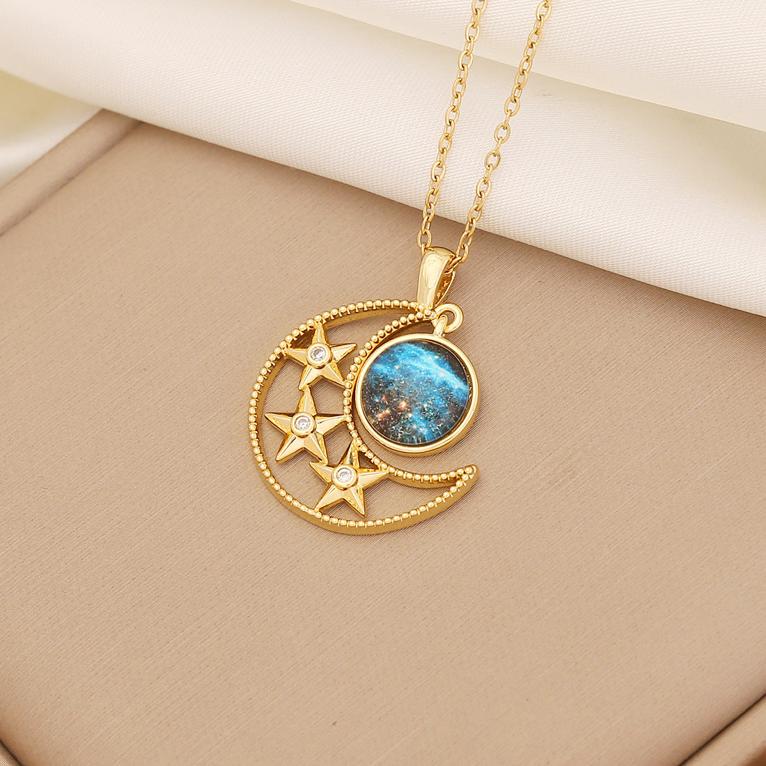 Minimalist Star and Moon Pendant Necklace with Stainless Steel Chain for Women