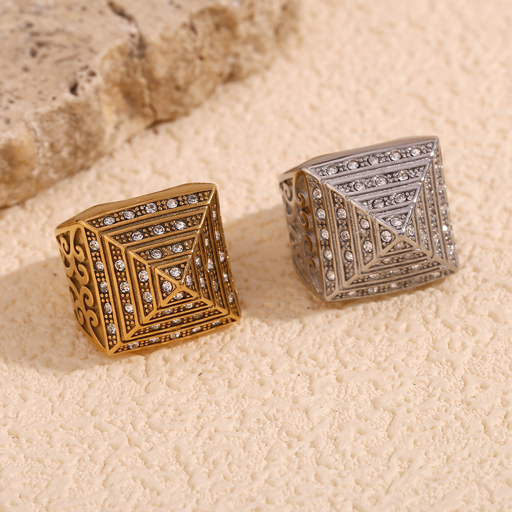 Anillo Minimalista Geométrico de Acero Inoxidable con Baño de Oro de 18K para Hombres