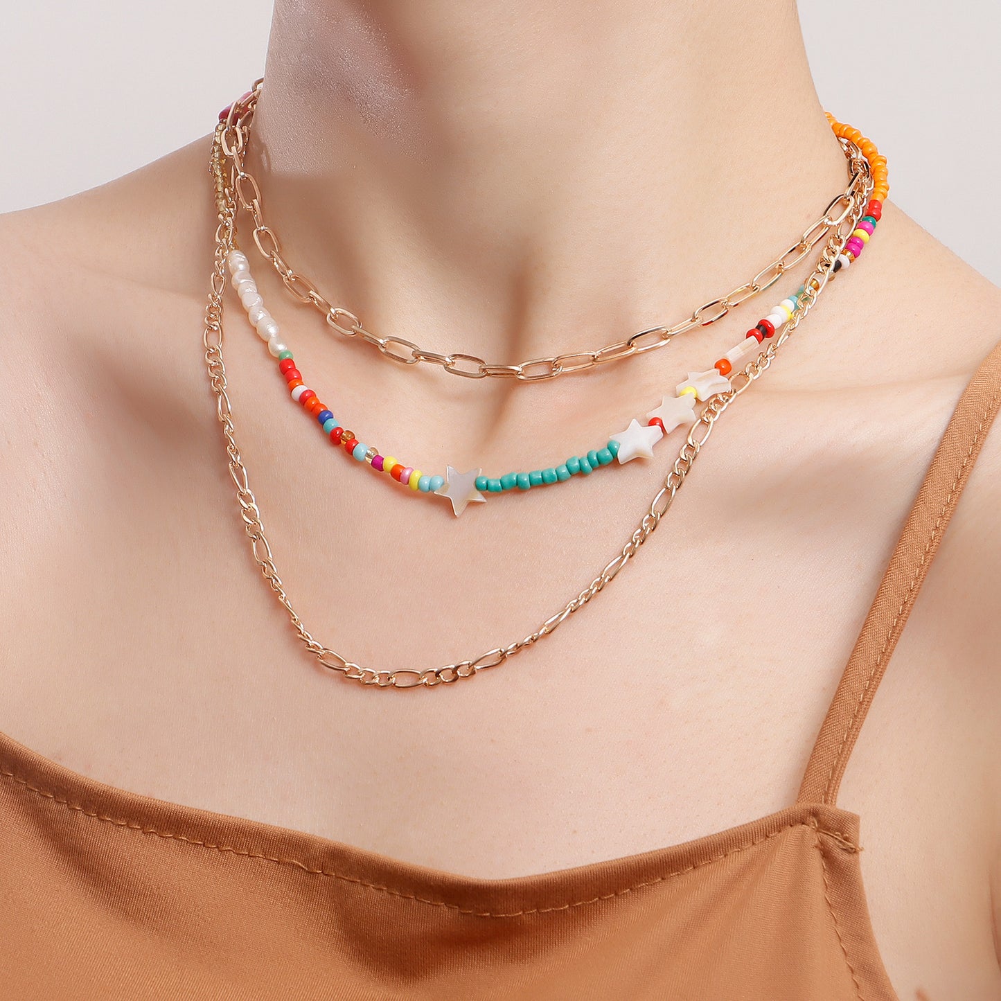 Bohemian Multilayer Colorful Beaded Star Necklace in Alloy with Plated Finish
