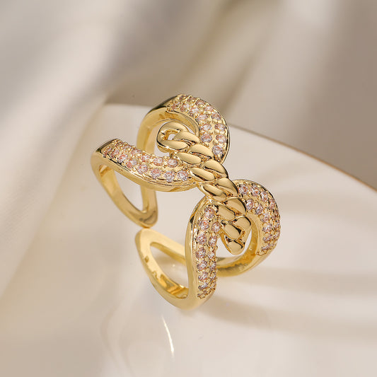 Minimalist Geometric Open Ring for Women in Copper with 18K Gold Plating and Zircon Inlay