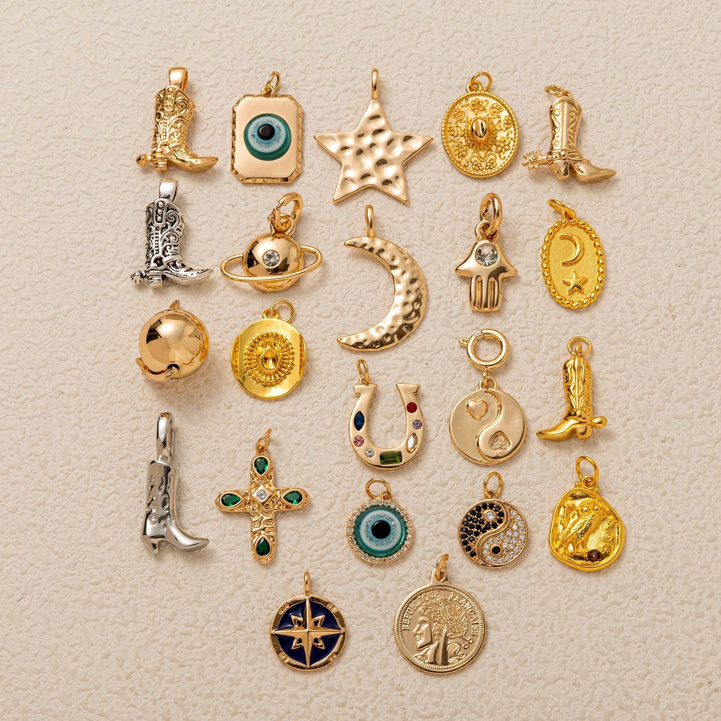 Vintage Gold Plated Brass and Stainless Steel Cross Charm Bar