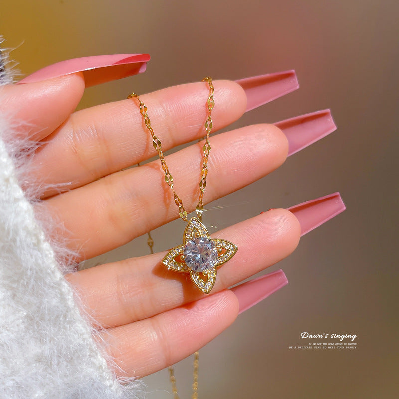 Collar geométrico minimalista de acero de titanio dulce con colgante incrustado de diamantes de imitación para mujer