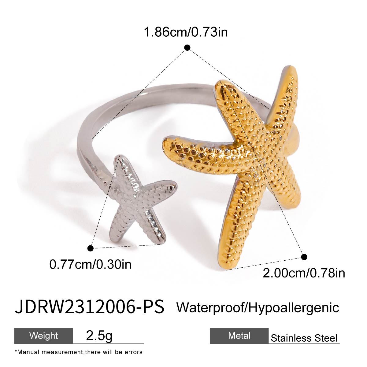 Casual Geometric Stainless Steel Plated Shell Starfish Ring for Women