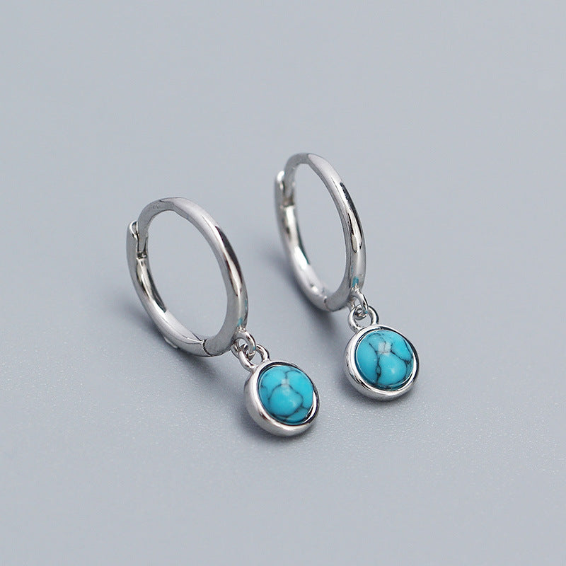 Orecchini pendenti da donna geometrici e minimalisti in argento sterling S925 con pietra di luna sintetica, agata e turchese