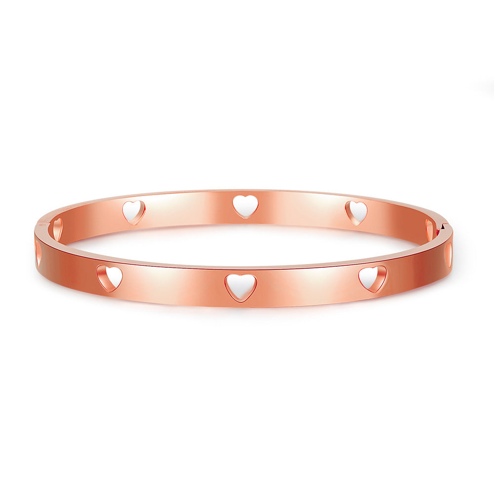 Minimalist Geometric Heart Hollow Titanium Steel Plated Cuff Bracelet Unisex